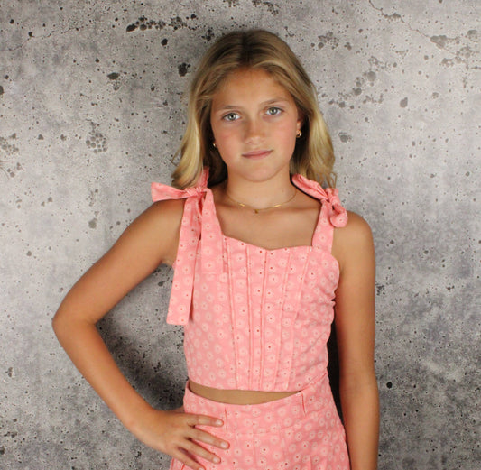 Pink Eyelet Tie Strap Top