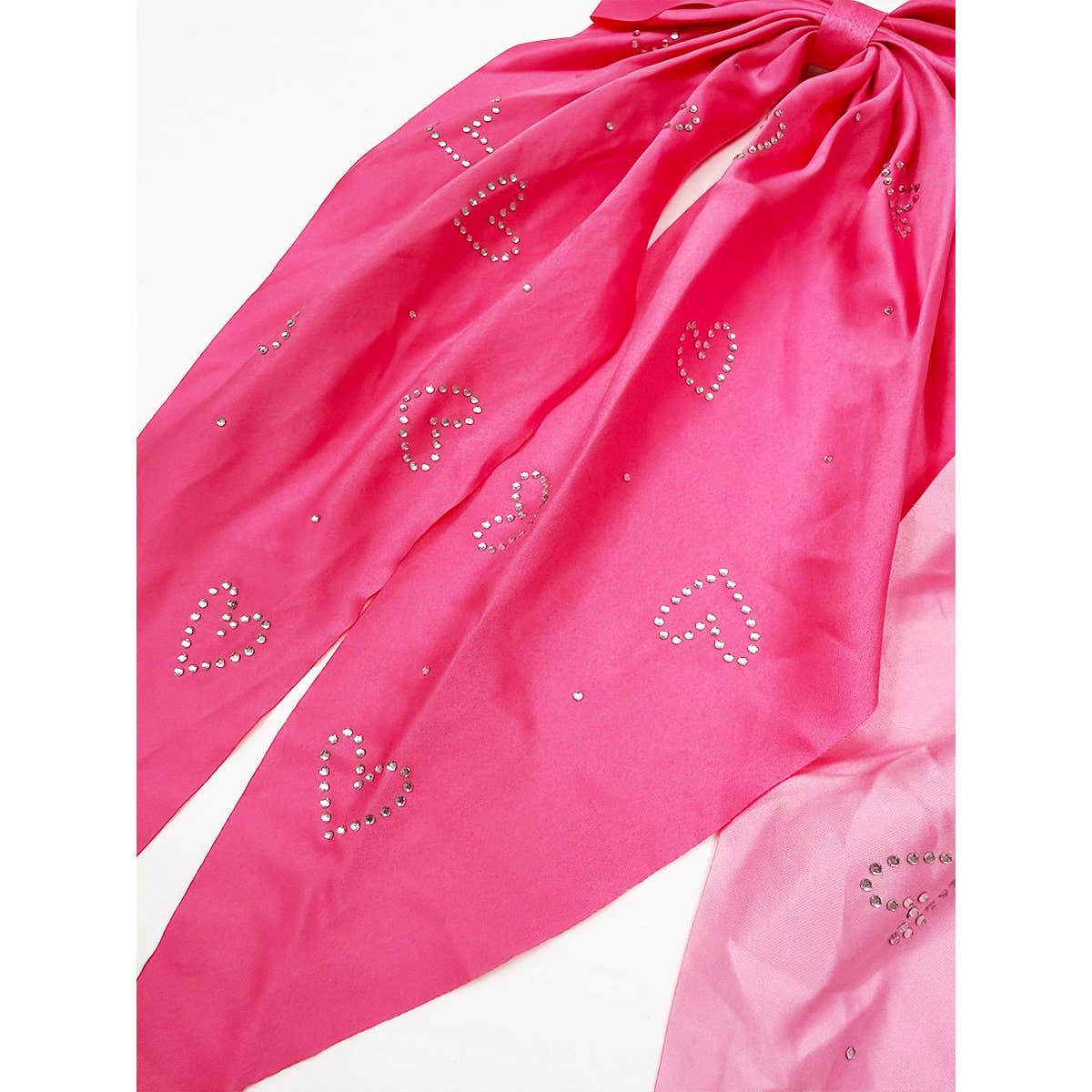 Pink Shades Satin Bow with Heart Rhinestone Detail