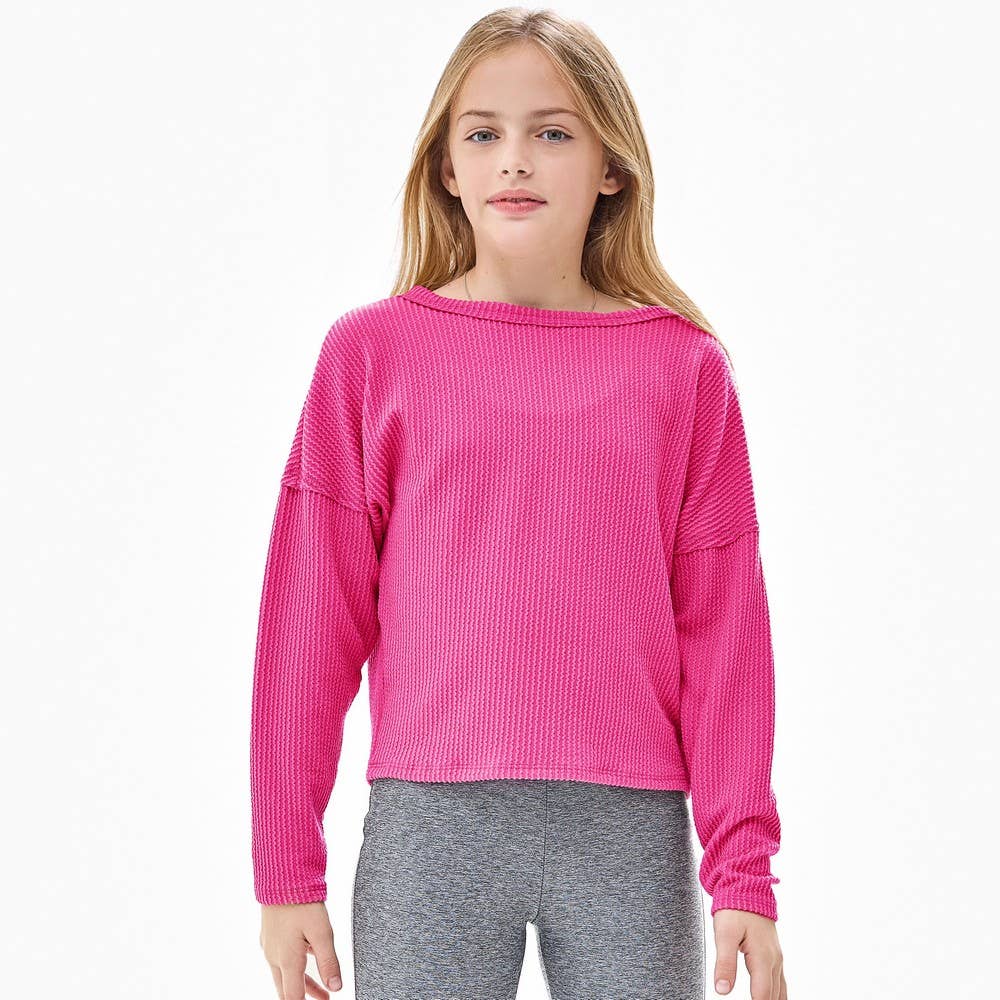 Embossed Rib Boat Neck Pullover Top