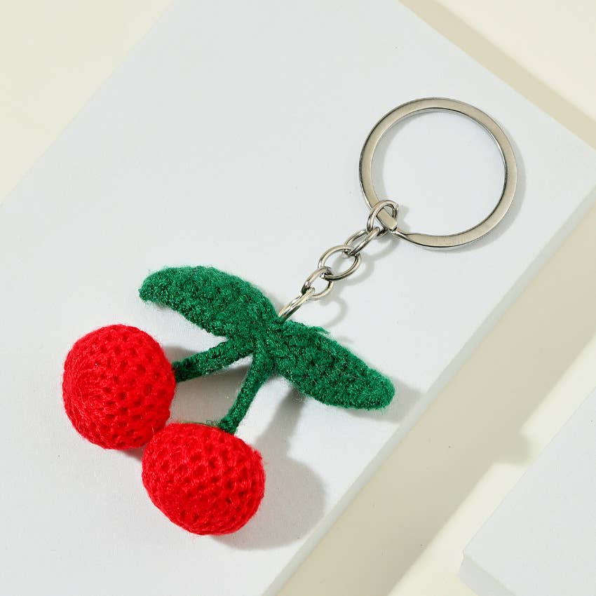Cute Knitted Cherry Keychain Bag Pendant