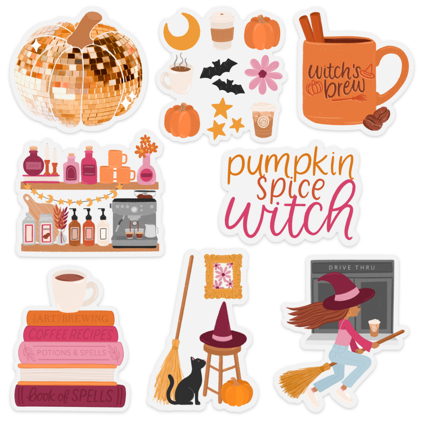 Clear Pumpkin Spice Illustrations Sticker 3x3 in.