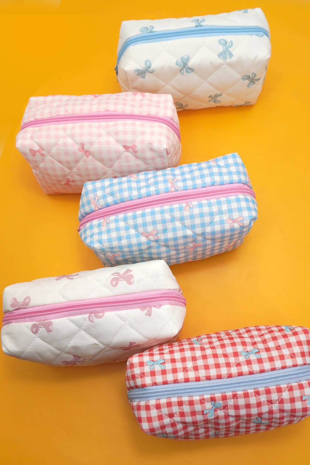 CHECKER BOW COSMETIC POUCH BAG