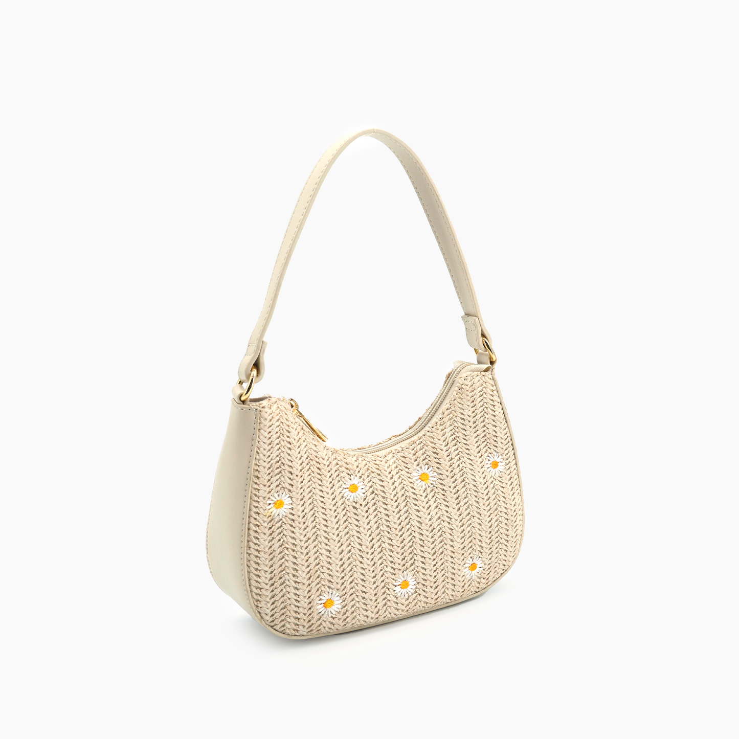 Chic Floral Straw Shoulder Bag with Top Handle Beach Purse