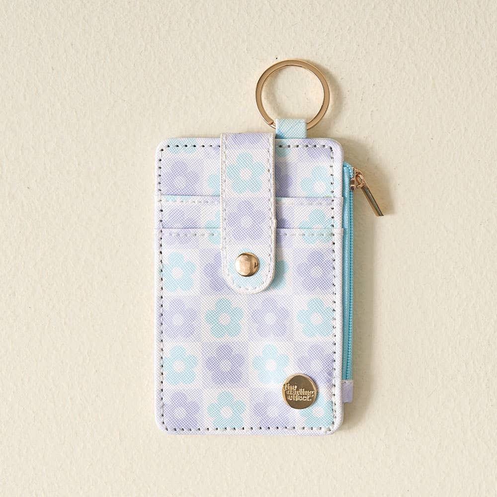 Keychain Wallet-Flower Check Blue