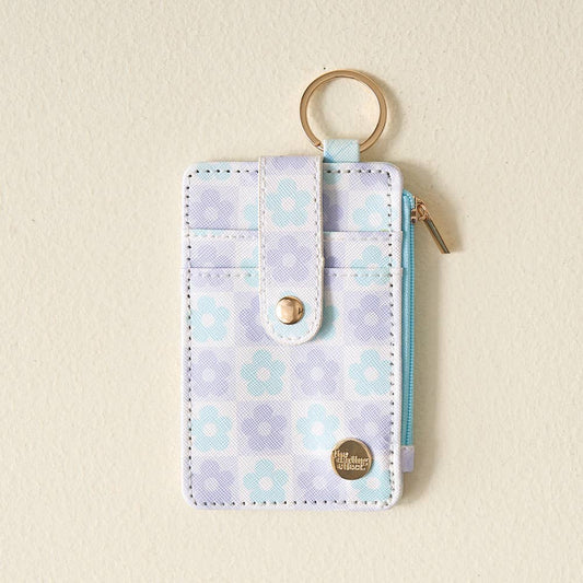 Keychain Wallet-Flower Check Blue