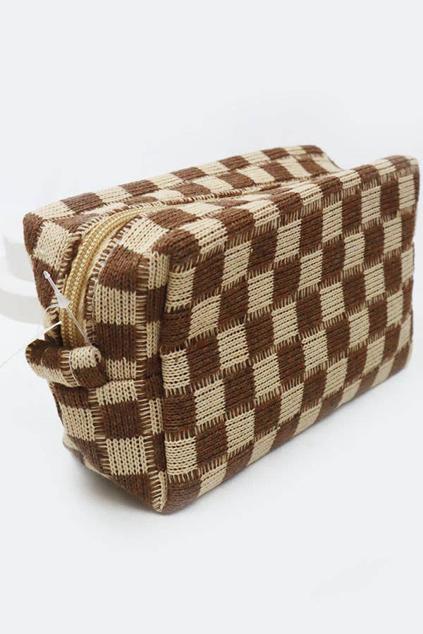 Checkered Knitted Cosmetic Bag