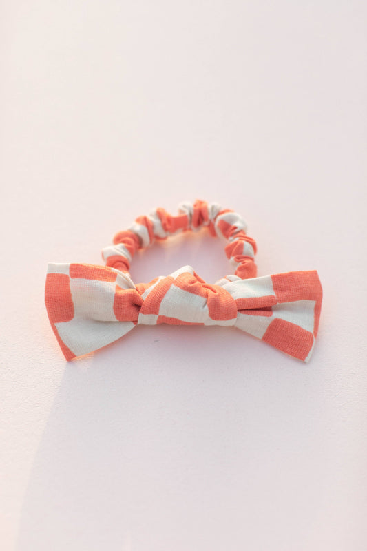 Halloween Checkers Checkerboard Bow Scrunchie