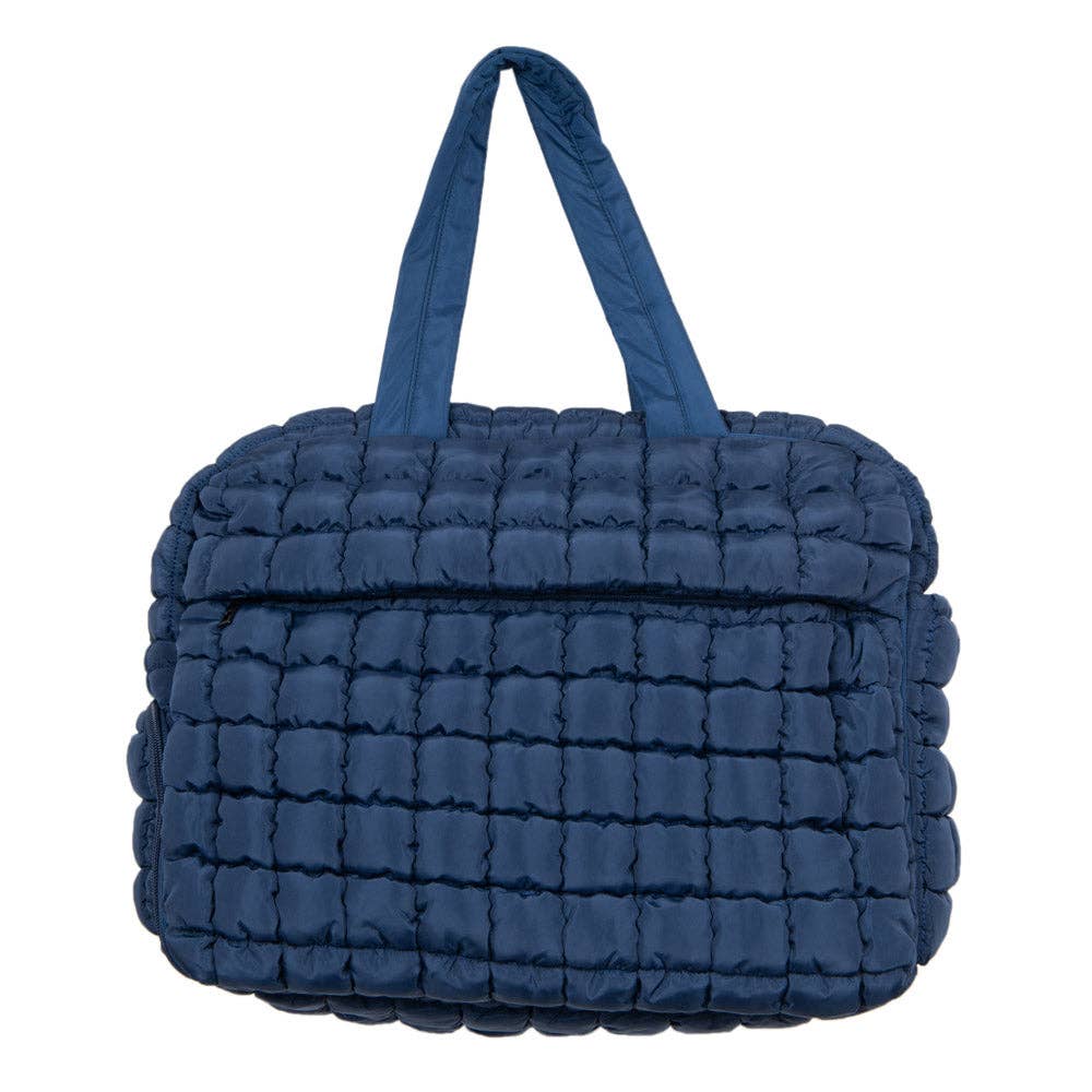 Navy Quilted Weekend Duffel Bag w/ Pass-Thru Slip