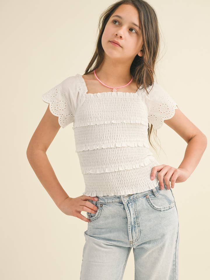 EVELYN EYELET SMOCKED TOP