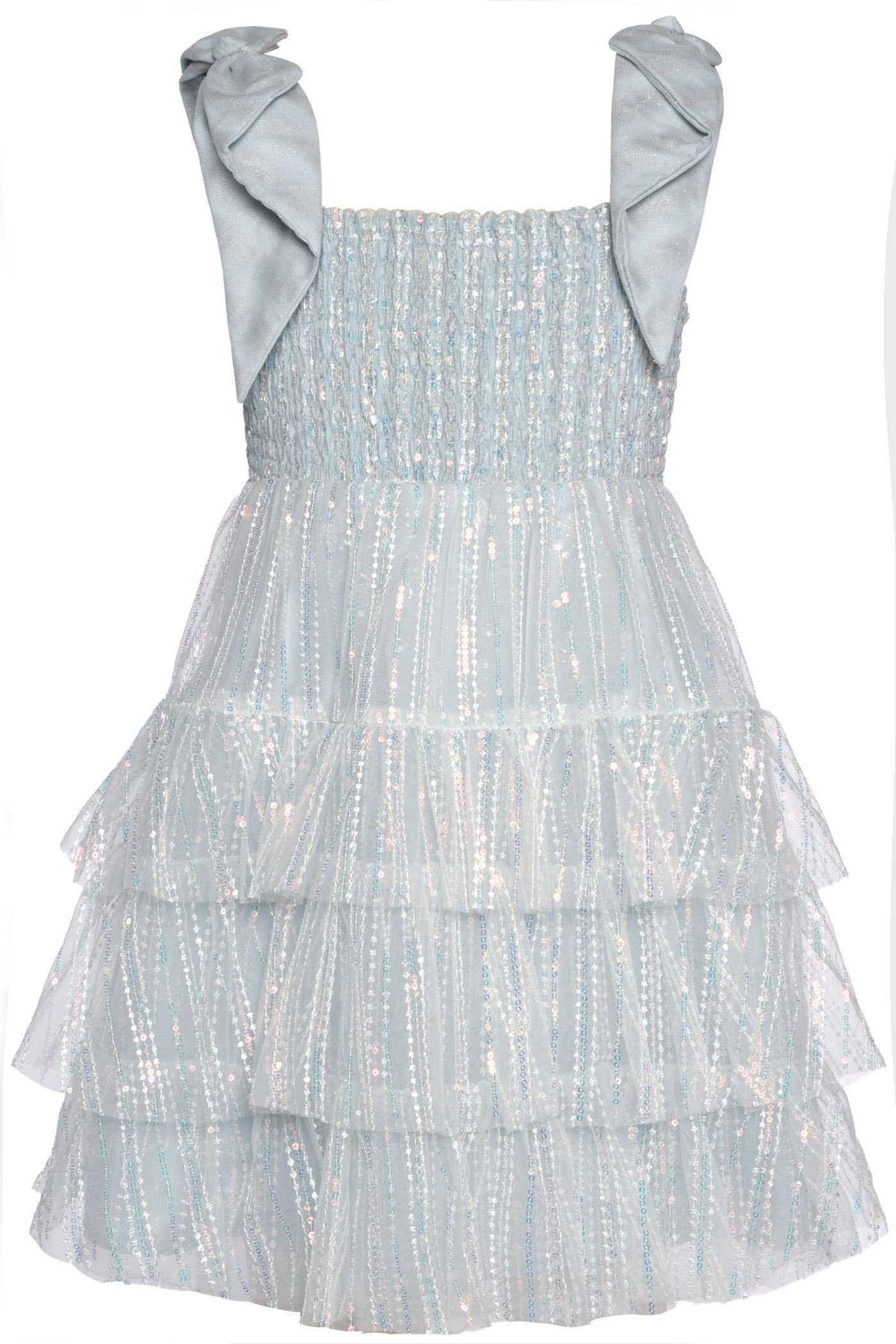 SEQUIN TIERED BABY DOLL DRESS WITH BOW STRAPS