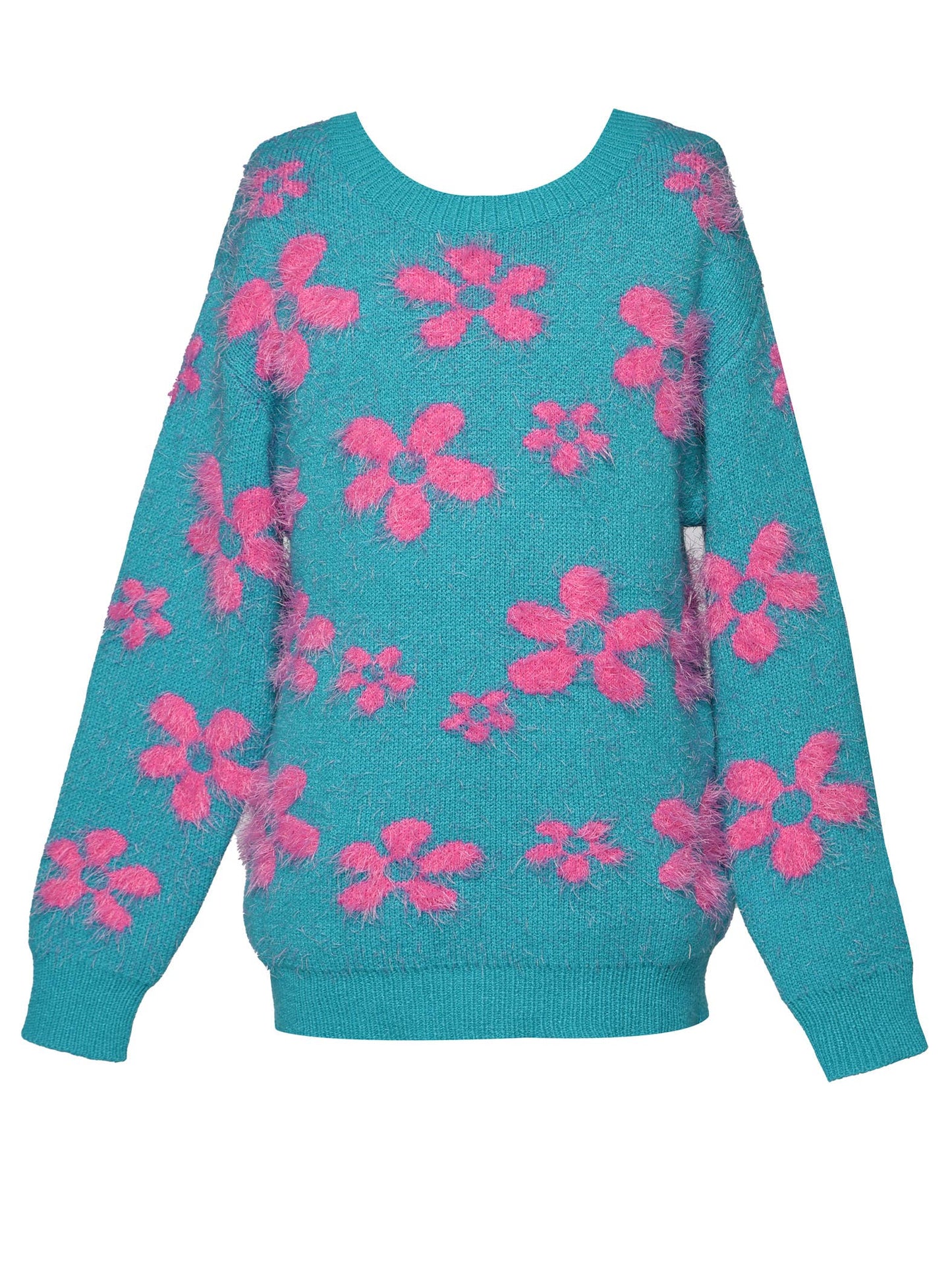 ALL OVER FLOWER FUZZY SWEATER