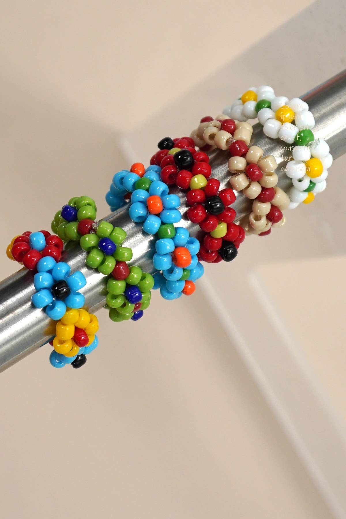 HANDMADE BEADED FLOWER STRETCH RINGS