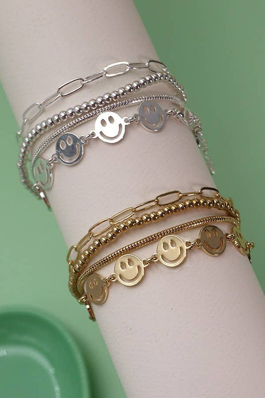 SMILEY BEAD SNAKE CHAIN 4 SET BRACELET | 71B21097