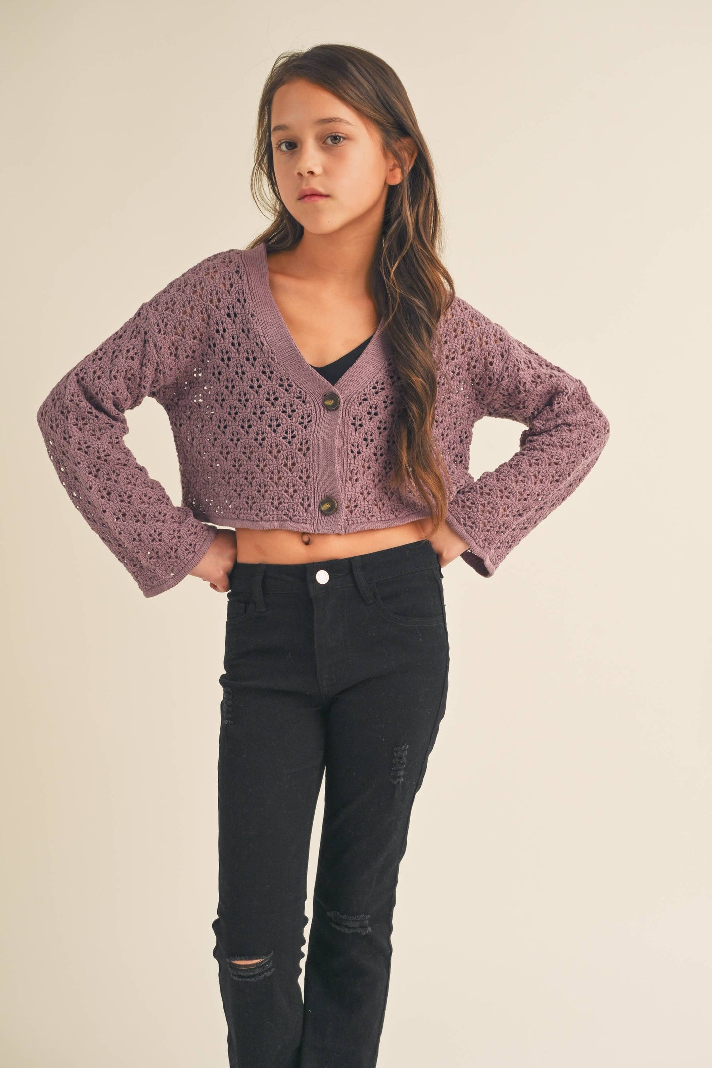 TWEEN KIDS GIRLS Crochet Cropped Cardigan (7-14)