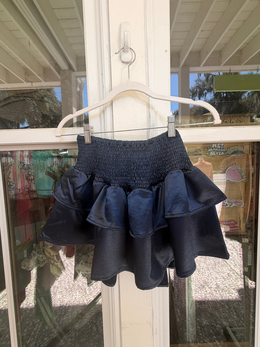 Navy Smocked Ruffle Skirt