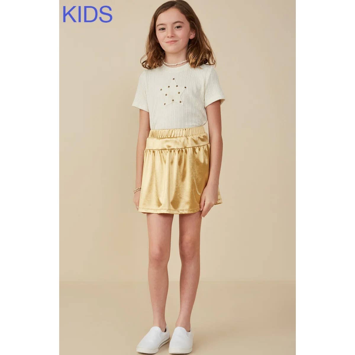 Girls Elastic Waist Banded Metallic Skirt