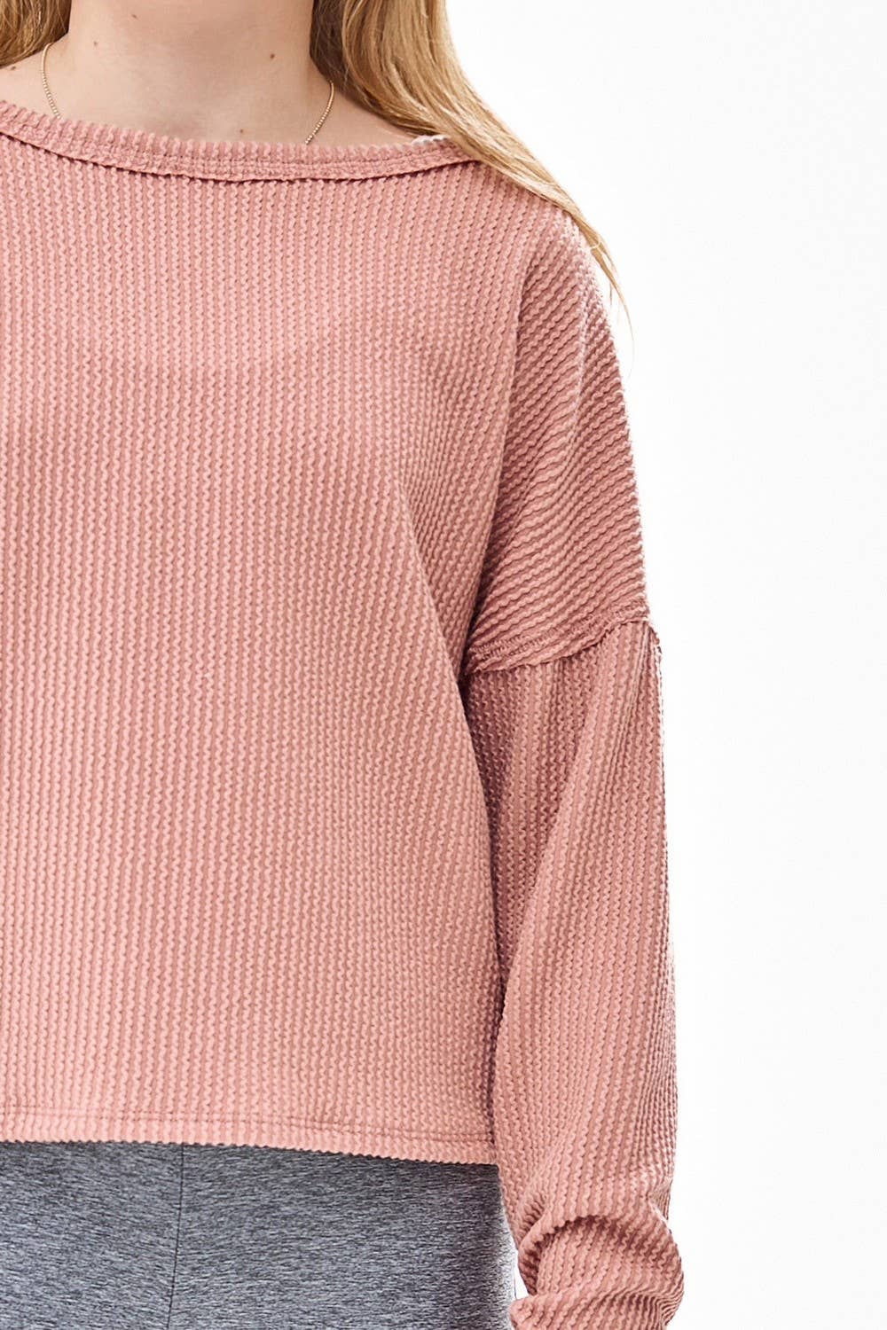 Embossed Rib Boat Neck Pullover Top