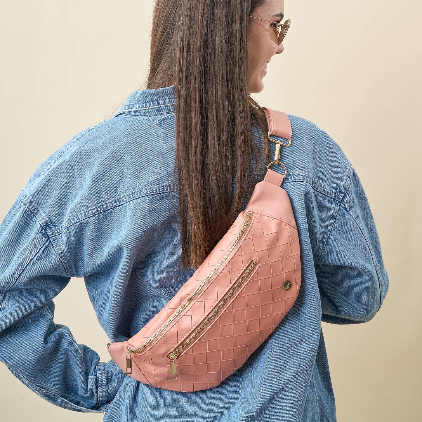 Trendy Luxe Belt Bag- Woven Rose