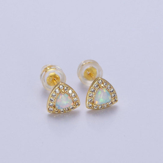 14K Gold Filled White Opal Micro Paved CZ Triangle Stud Earrings