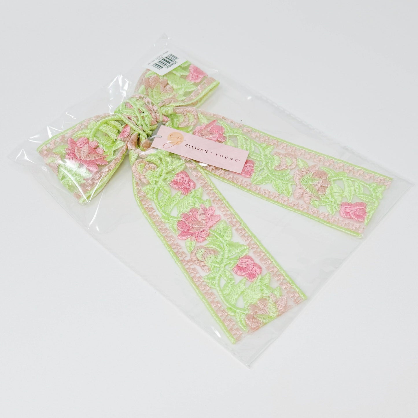 Lacey Flower Embroidered Bow Hair Clip