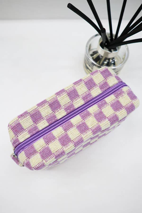 Checkered Knitted Cosmetic Bag