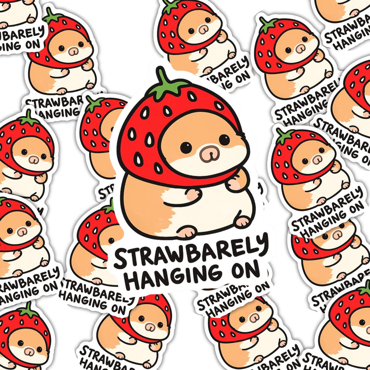 Strawbarely Hanging On Sticker, Cute Strawberry Funny Decal