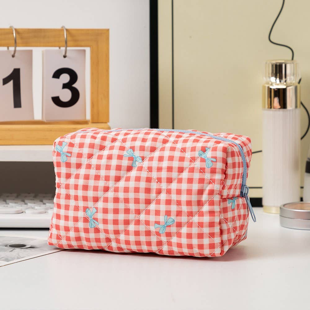 CHECKER BOW COSMETIC POUCH BAG