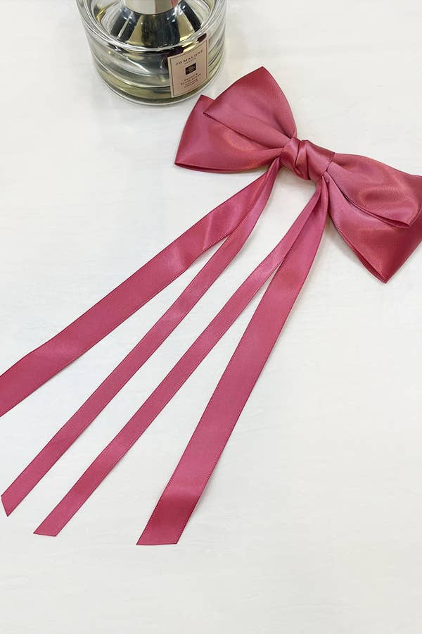 Mauve Tone Satin Double Bow Long Tail Hair Clip