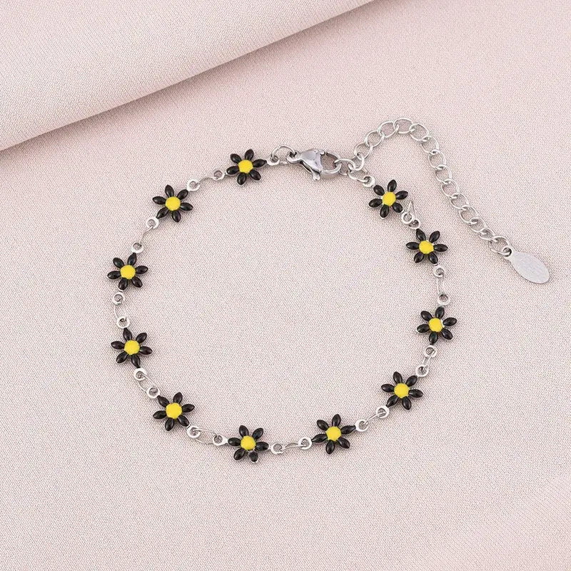 Flower Daisy Chain Adjustable Bracelet Stainless Steel