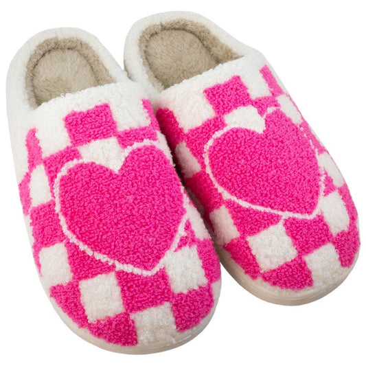Hot Pink HEART CHECKER Slippers For Women