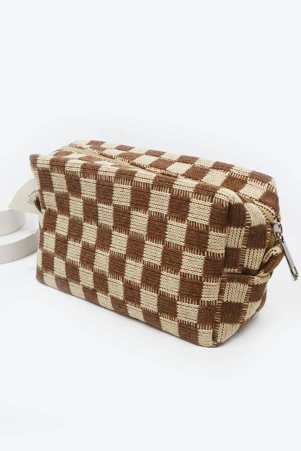 Checkered Knitted Cosmetic Bag