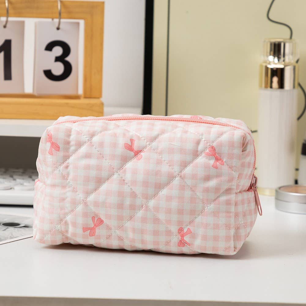 CHECKER BOW COSMETIC POUCH BAG