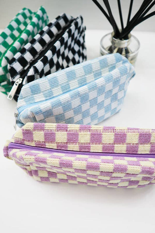 Checkered Knitted Cosmetic Bag