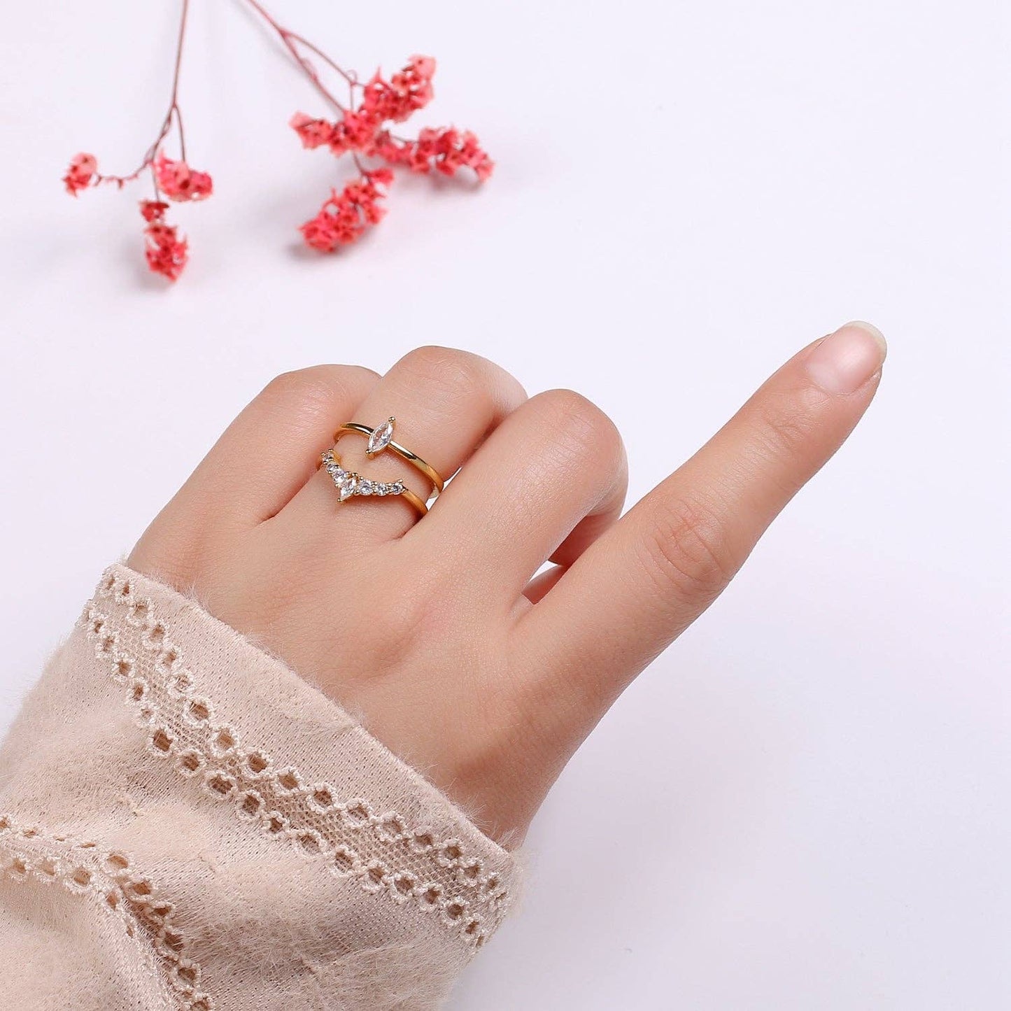 Crystal Double Layer Adjustable Ring