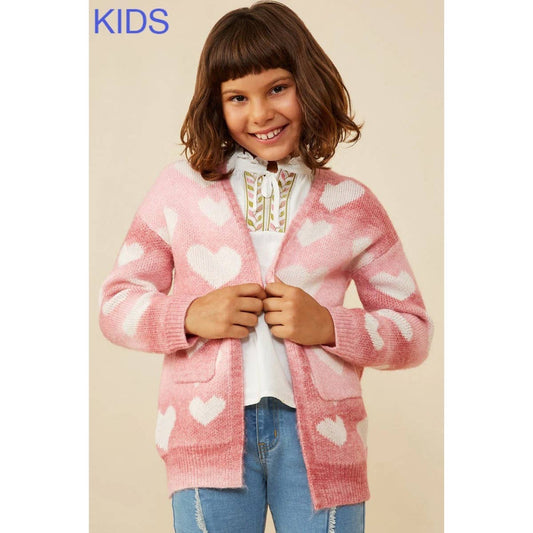 Girls Heart Knit Patch Pocket Sweater Cardigan