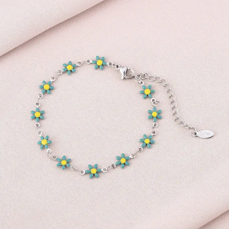 Flower Daisy Chain Adjustable Bracelet Stainless Steel