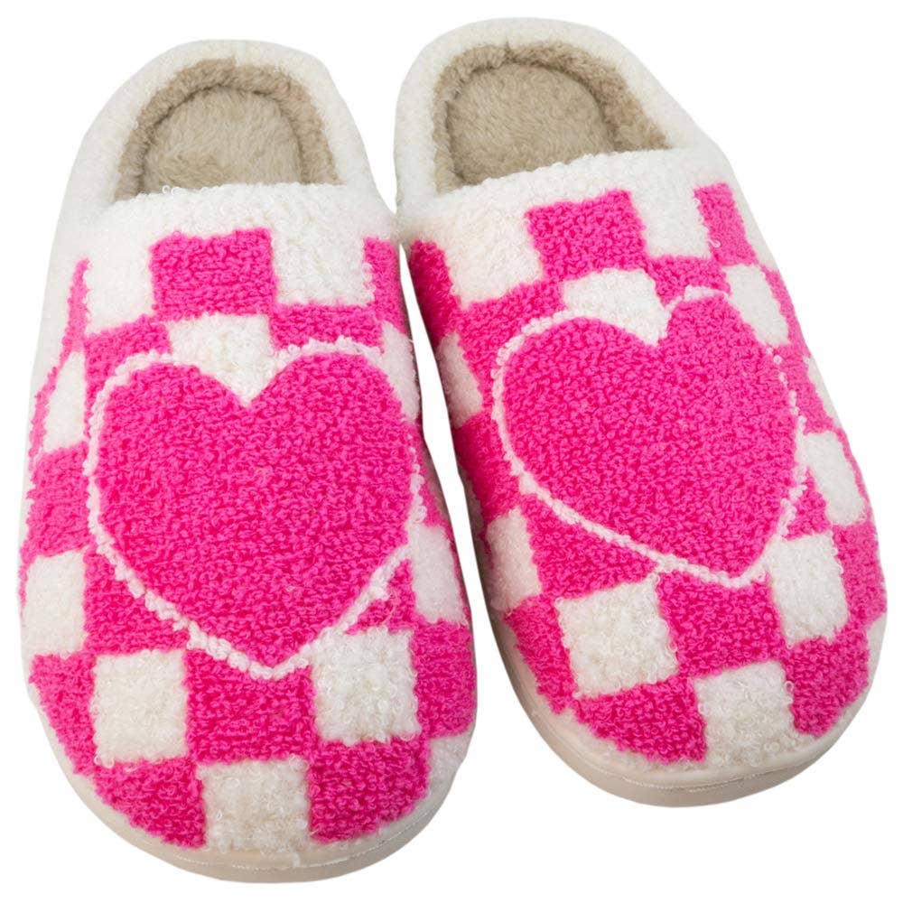 Hot Pink HEART CHECKER Slippers For Women