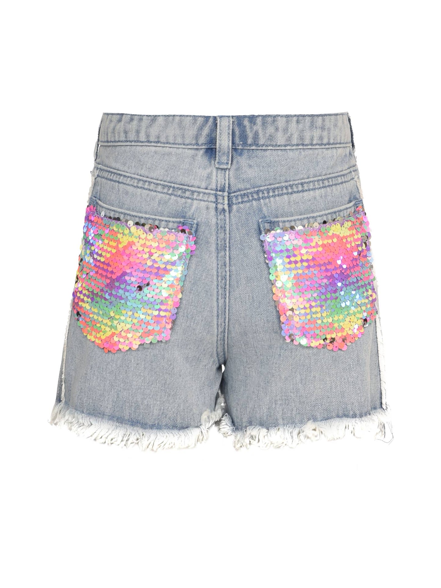 DENIM SHORTS W/ SEQUIN DISTRESS