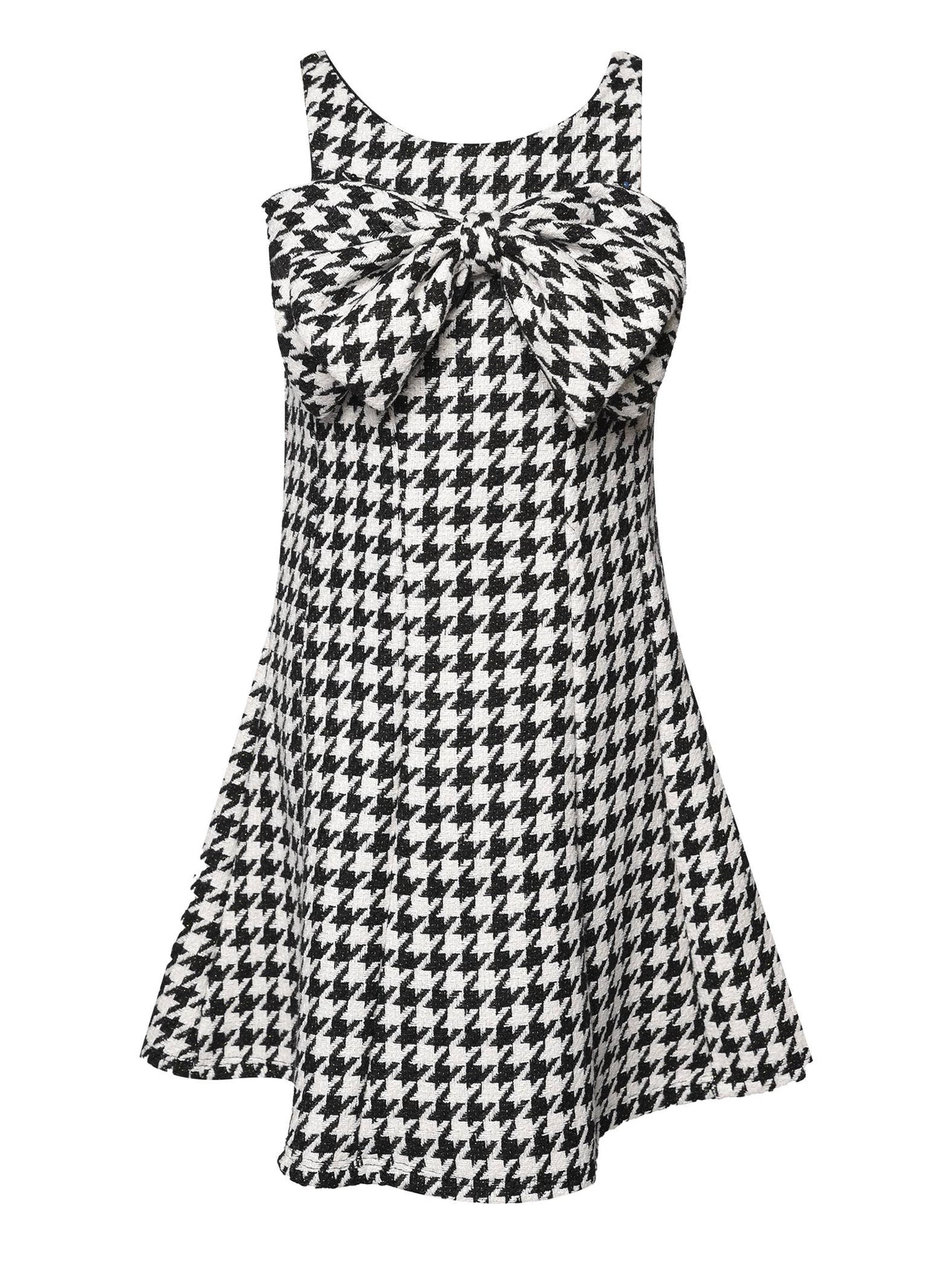 HOUNDSTOOTH FLARE DRESS WITH DOUBLE BOW