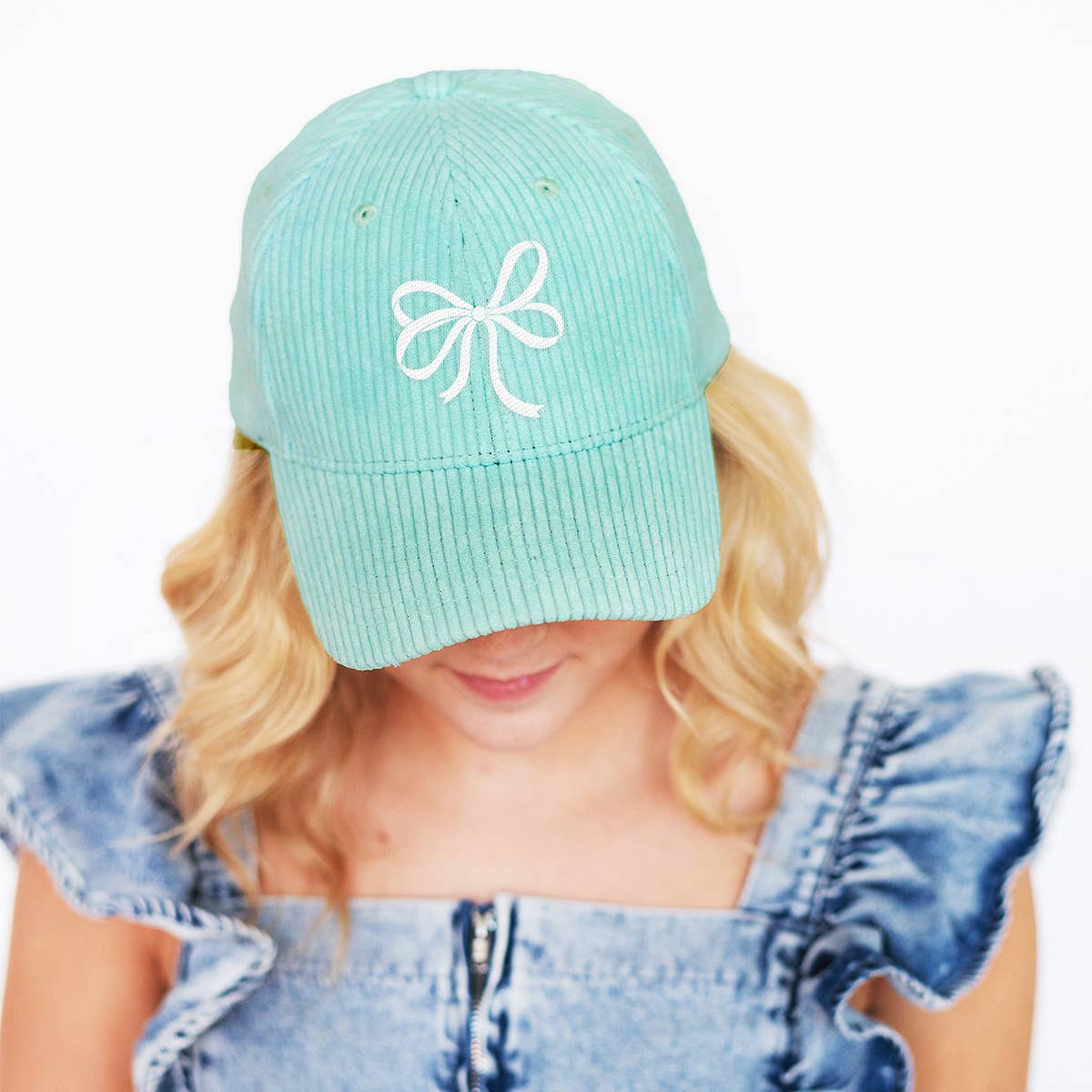 Bow Mint Corduroy Cap