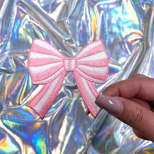 Light Pink Striped Coquette Bow Patch
