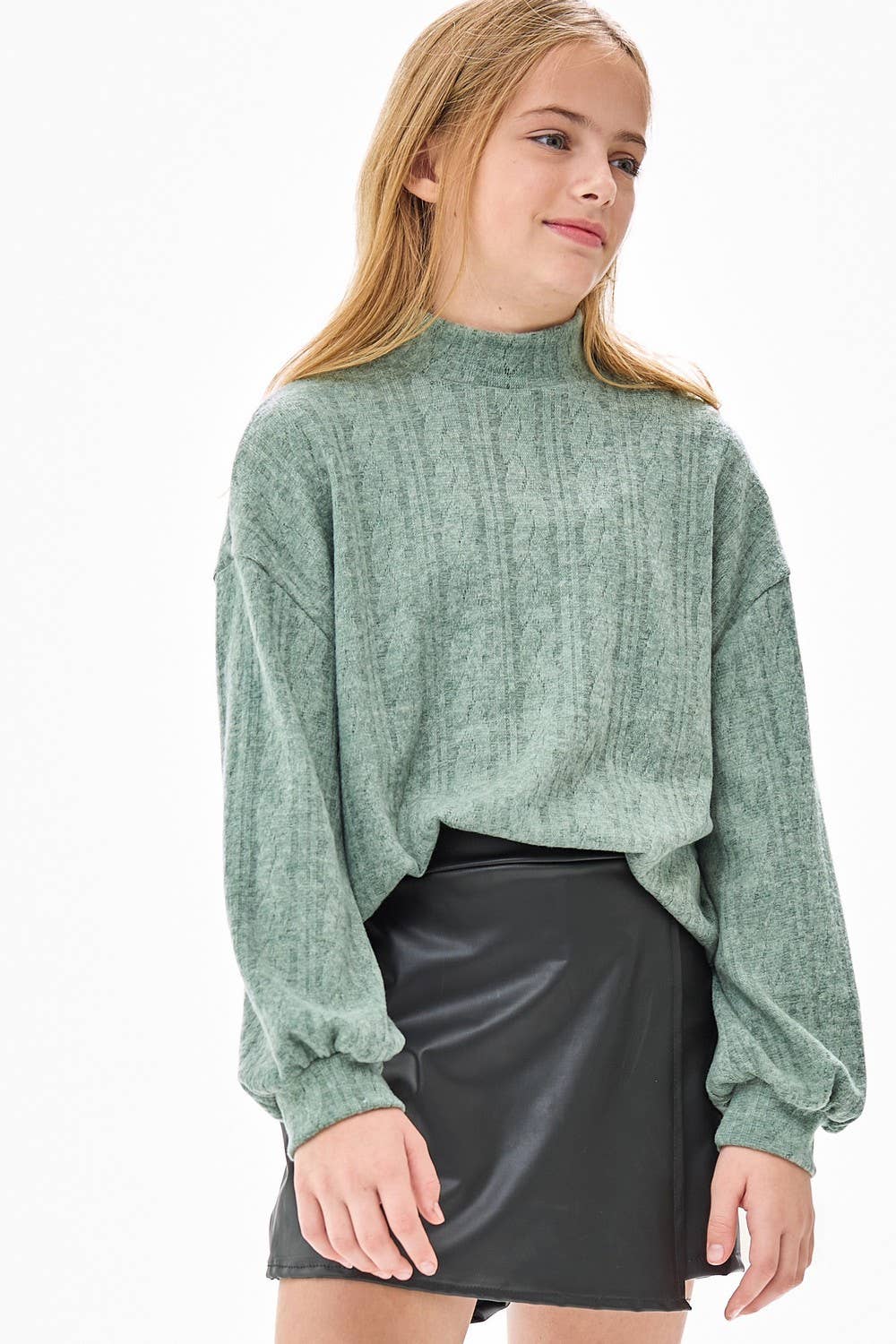 Mock Neck Cable Knit Sweater