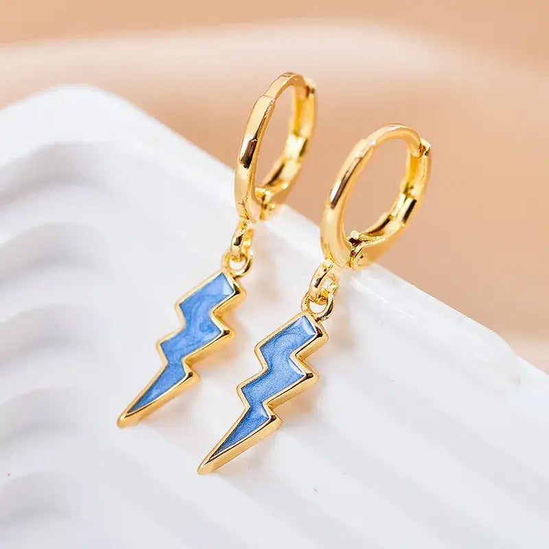 Gold Lightning Hoop Dangle Earrings, Trendy Earrings