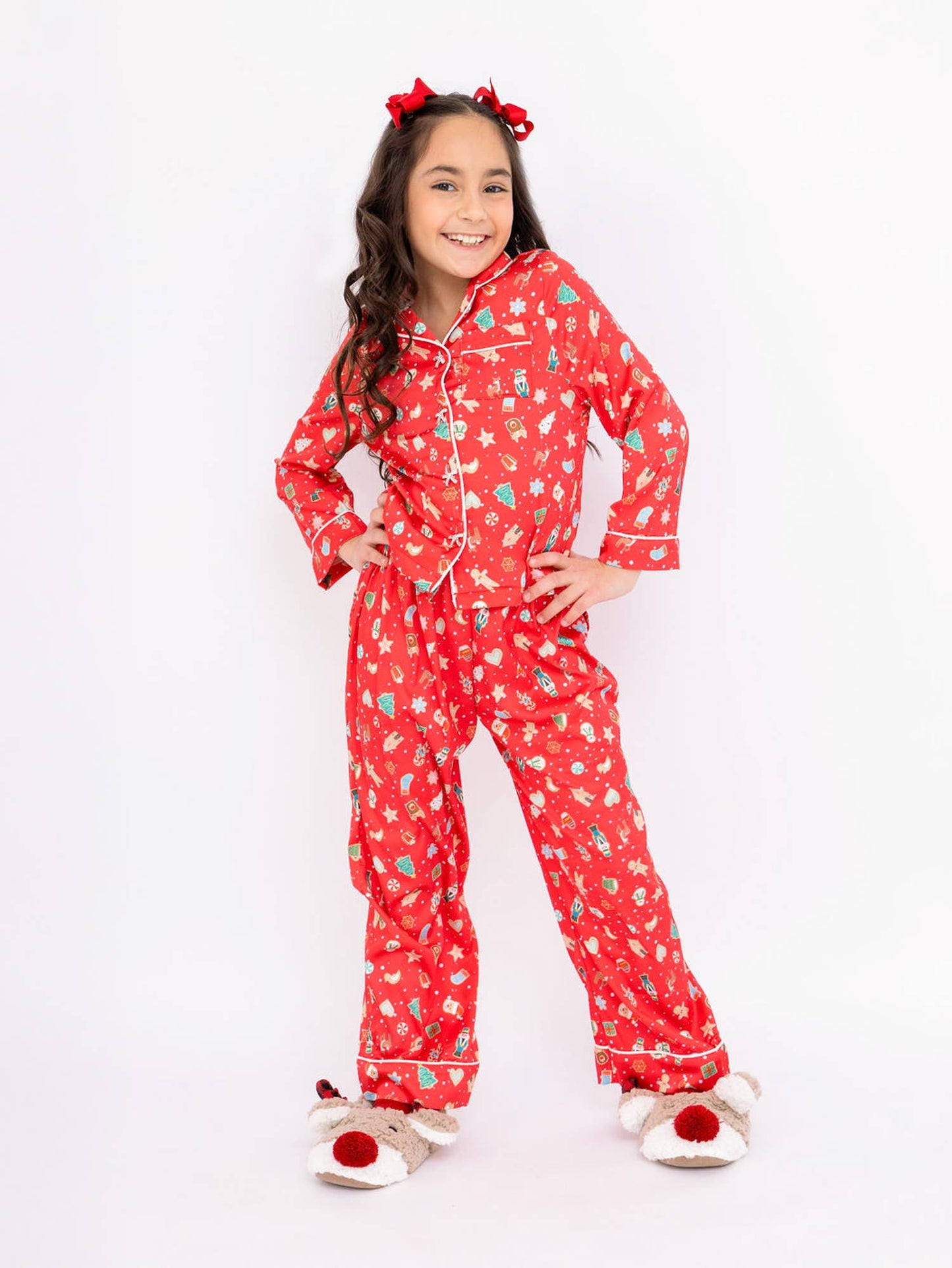 Girls Christmas Cookies Satin LS Pajama Set