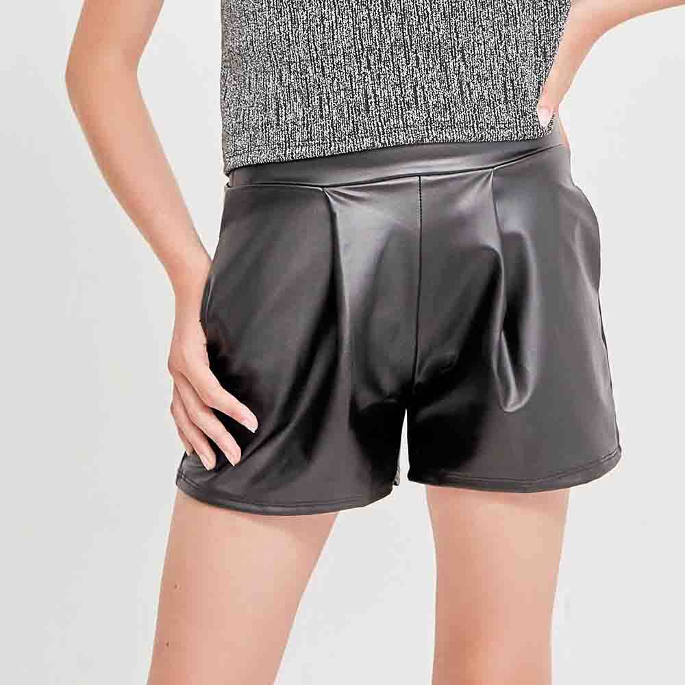 Faux Leather Pleated Shorts