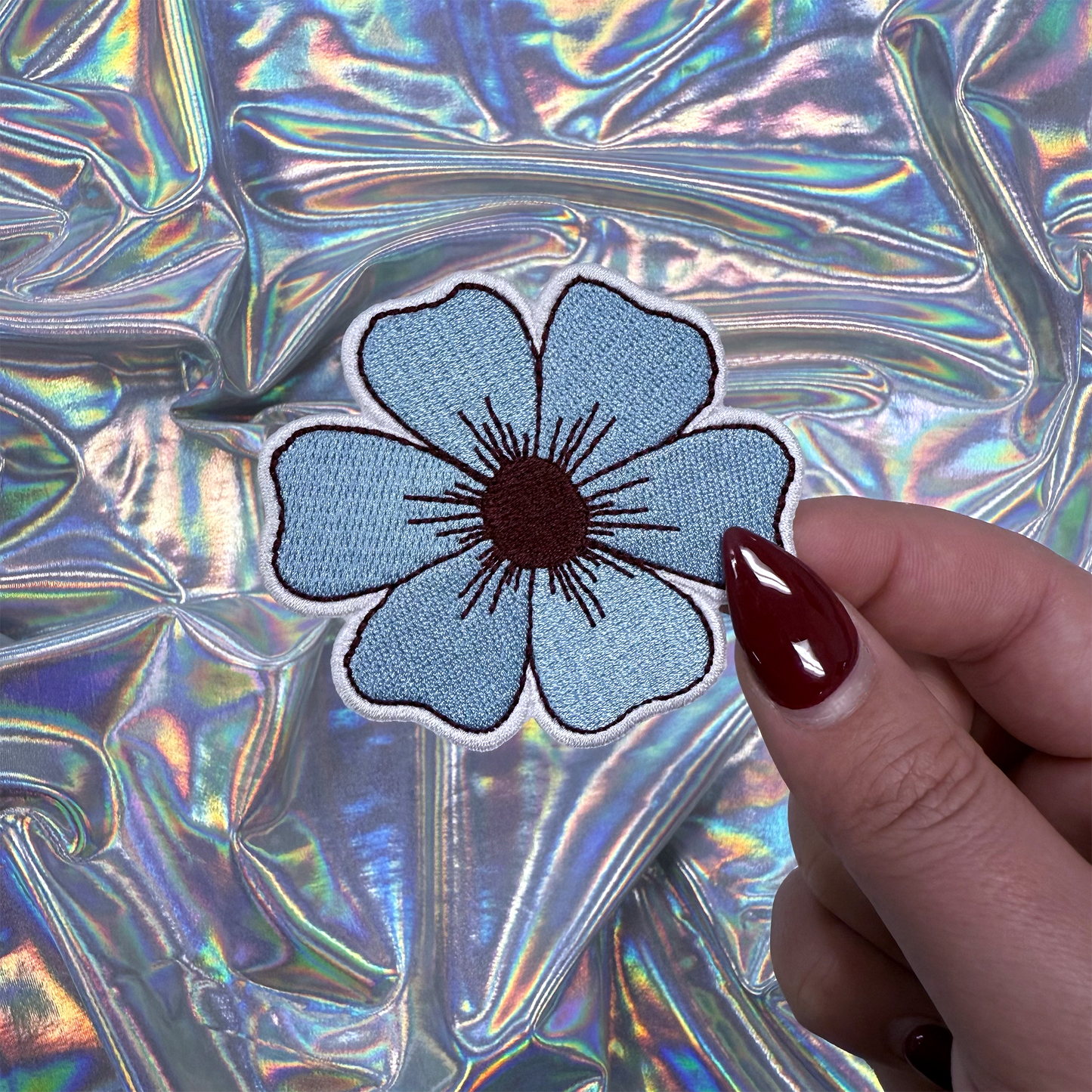 Blue Flower Iron On Patch