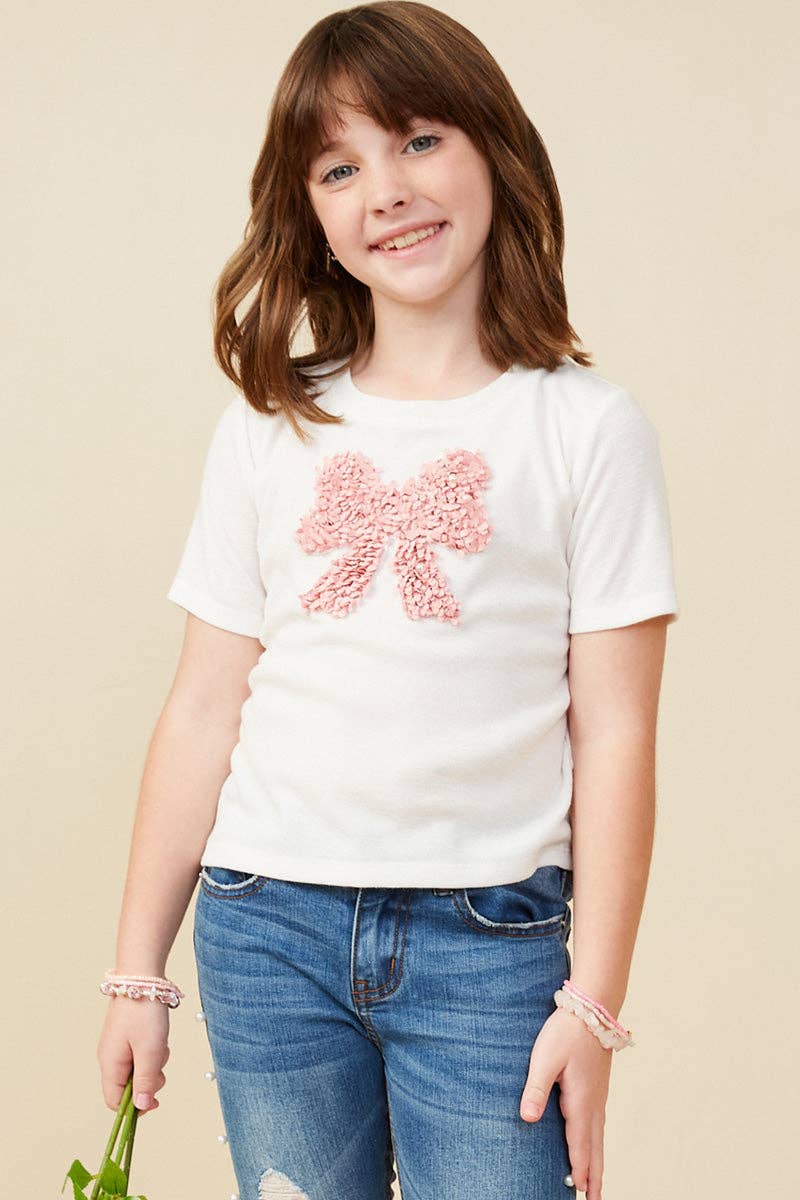 Girls Pearl Detailed Bow Knit T Shirt