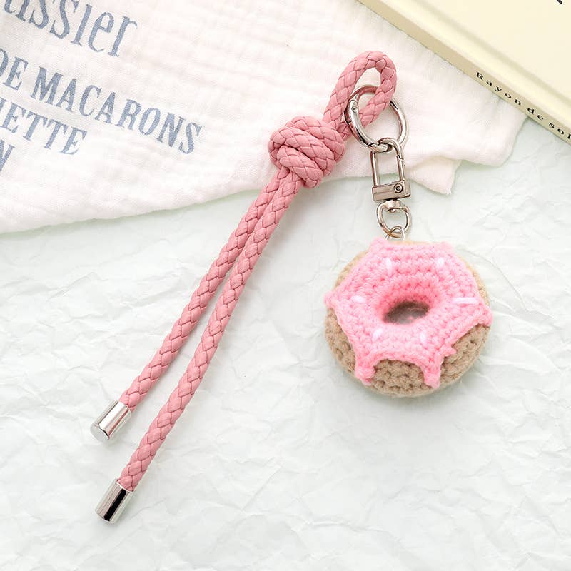 Pink Crochet Donut Keychain