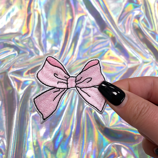Pink Bow Embroidered Patch