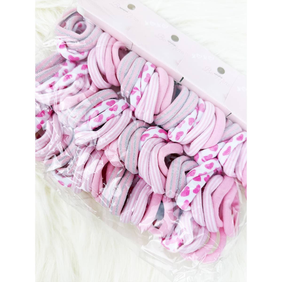 Pretty Pink Pattern Rolled Hair Tie Set